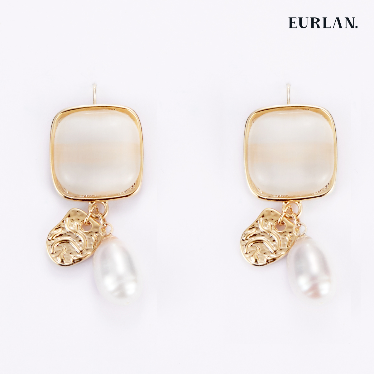 EURLAN.  A系列 珍珠猫眼石耳环