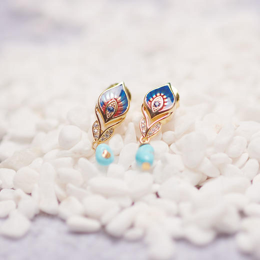 醍醐 林芝公主系列 孔雀原矿松石耳饰 足银 商品图0