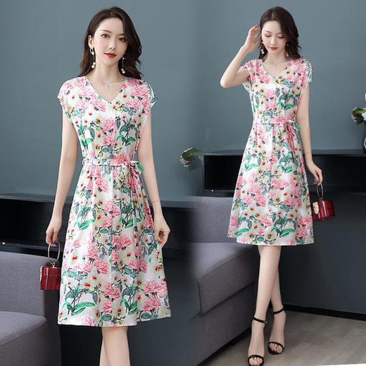 ASE-2282真丝桑蚕丝印花复古连衣裙 商品图2