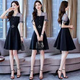 WZNH-ZYQ6060（配腰带）韩版优雅气质很仙洋气柔软简约连衣裙