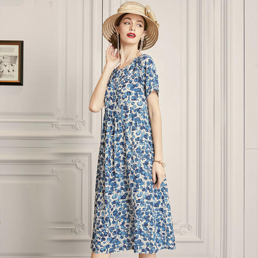 清仓秒杀丁摩 真丝连衣裙女新款桑蚕丝连衣裙中长款A字裙碎花裙子20-164HS-DA499 商品图5