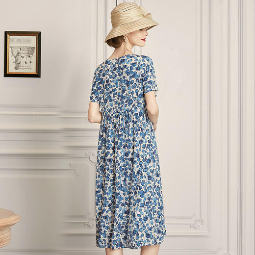 清仓秒杀丁摩 真丝连衣裙女新款桑蚕丝连衣裙中长款A字裙碎花裙子20-164HS-DA499 商品图6