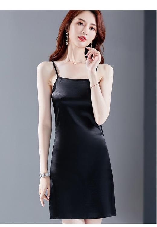 mzmz4783夏季性感一字领吊带裙打底裙绸缎黑色内搭背心zxh