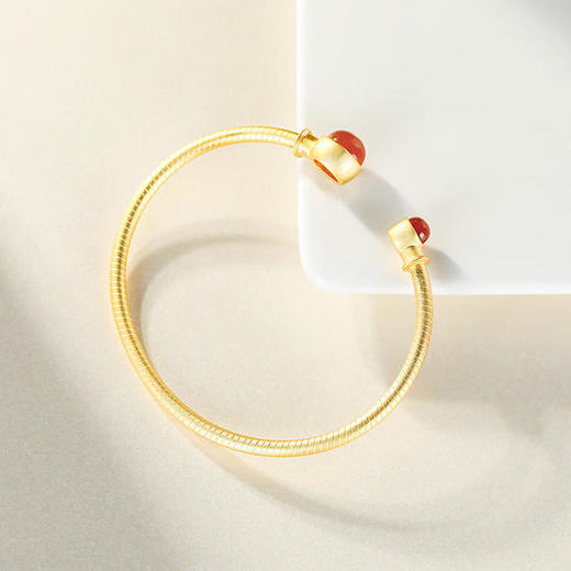 DSY-D1411纯银时尚个性镀金气质南红玛瑙开口手环 商品图3