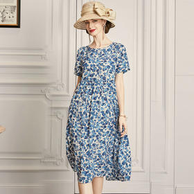 清仓秒杀丁摩 真丝连衣裙女新款桑蚕丝连衣裙中长款A字裙碎花裙子20-164HS-DA499