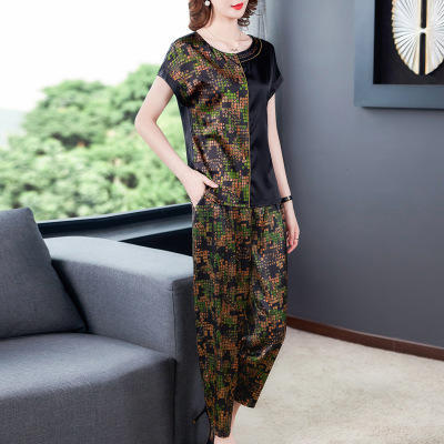 AHM-6857夏季新款休闲套装中老年大码妈妈装气质时尚两件套 商品图2