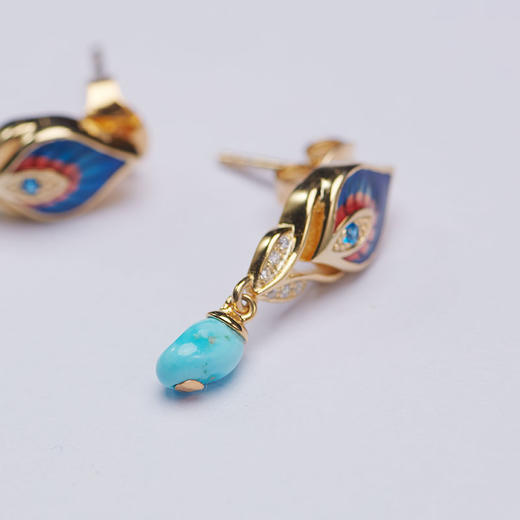 醍醐 林芝公主系列 孔雀原矿松石耳饰 足银 商品图5