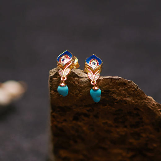 醍醐 林芝公主系列 孔雀原矿松石耳饰 足银 商品图3