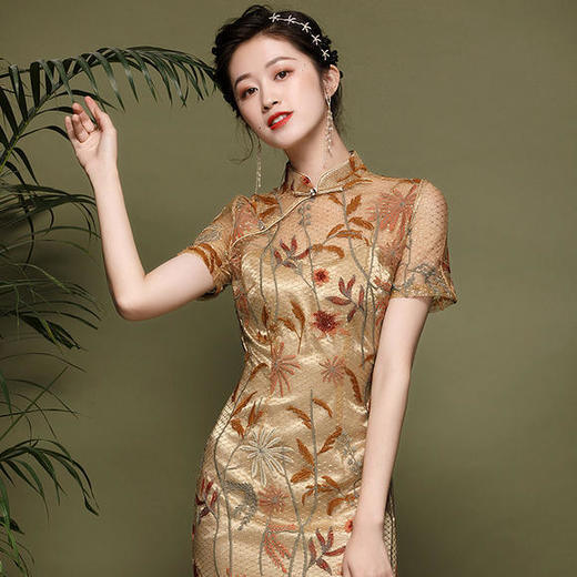 OYCP-20115新款复古气质刺绣改良旗袍裙 商品图1