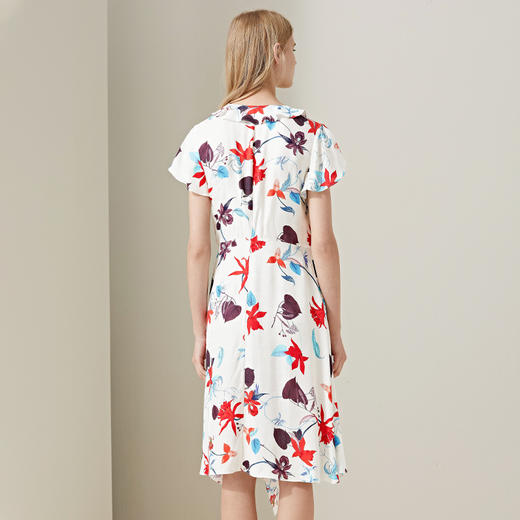 METTE2020夏季新品女中长款连衣裙时尚植物印花不对称开衩连衣裙 商品图2