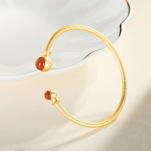 DSY-D1411纯银时尚个性镀金气质南红玛瑙开口手环 商品图2