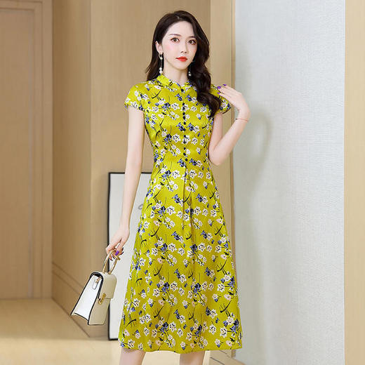 HZY-ASE2277新款复古气质桑蚕丝碎花改良旗袍裙 商品图1