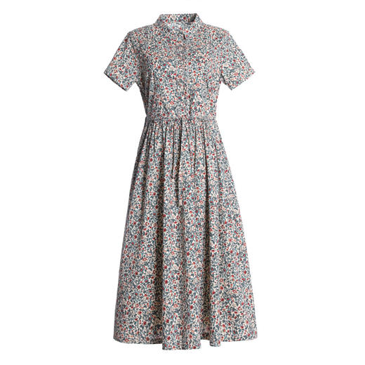 WZNH-NYMYZ812夏新款收腰气质中长款棉麻翻领碎花连衣裙 商品图4