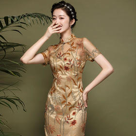 OYCP-20115新款复古气质刺绣改良旗袍裙