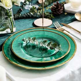 摩登主妇欧式金边玻璃盘创意网红盘子西餐餐盘ins风沙拉蛋糕盘子