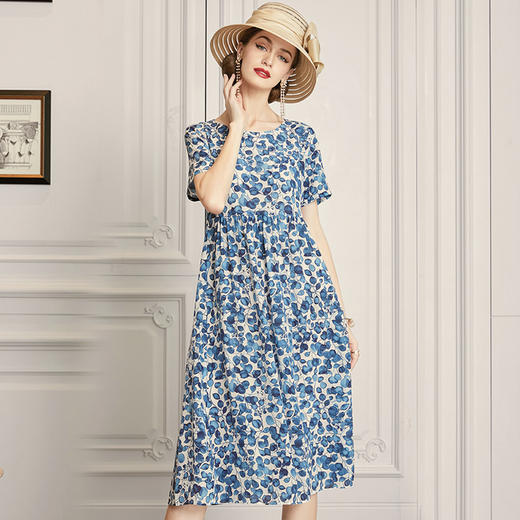 清仓秒杀丁摩 真丝连衣裙女新款桑蚕丝连衣裙中长款A字裙碎花裙子20-164HS-DA499 商品图3