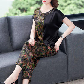 AHM-6857夏季新款休闲套装中老年大码妈妈装气质时尚两件套