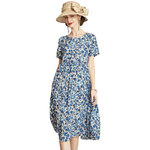 清仓秒杀丁摩 真丝连衣裙女新款桑蚕丝连衣裙中长款A字裙碎花裙子20-164HS-DA499 商品图7