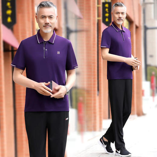 SP176526新款气质翻领短袖T恤休闲长裤运动套装    【优】 商品图1