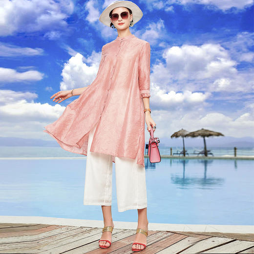 丁摩 夏季新款天丝提花时尚洋气百搭宽松衬衫防晒衣开衫薄外套20-167DR299 商品图4