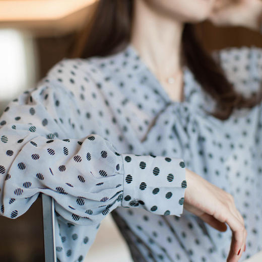 ZYFS-B1212蝴蝶结雪纺衫波点长袖衬衣 商品图2