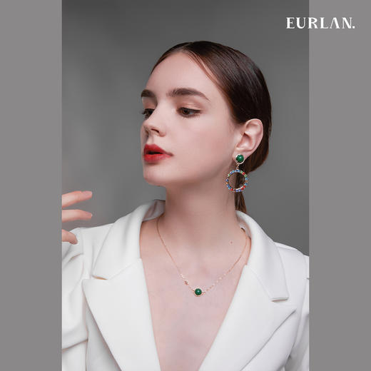 EURLAN.  B系列 彩钻耳环  高级绿 商品图5