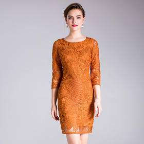 XRX-YM19261新款欧美重工圆领盘花时尚修身显瘦连衣裙