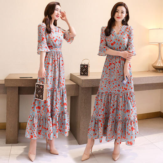 WZNH-WG82559夏季V领大摆型连衣裙 商品图1