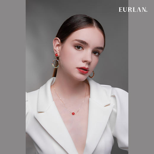 EURLAN.  B系列 彩钻耳环  如意红 商品图8