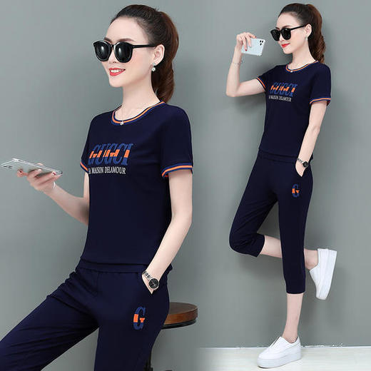 WH-夏季新款时尚休闲七分裤运动服套装 商品图2