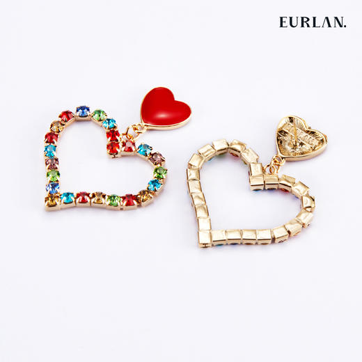 EURLAN.  B系列彩钻爱心耳环  开运红 商品图1
