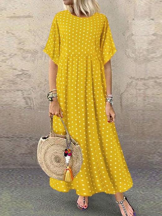 YYRR-006夏季热卖新款欧美风格波点小清新大码女装长裙 商品图1
