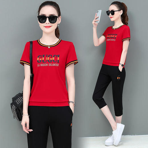 WH-夏季新款时尚休闲七分裤运动服套装 商品图0