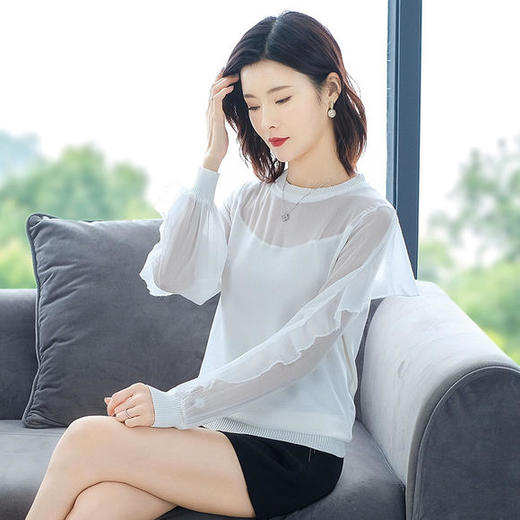 QDFS-2038-SS圆领网纱防晒针织T恤 商品图3