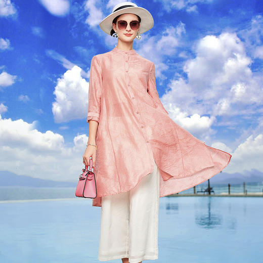 丁摩 夏季新款天丝提花时尚洋气百搭宽松衬衫防晒衣开衫薄外套20-167DR299 商品图6