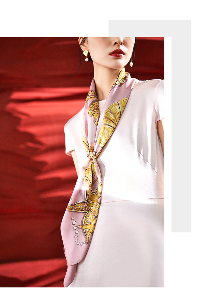 万事利真丝双面印花大方巾-海洋之星 - 万事利好丝绸