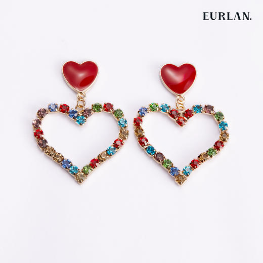 EURLAN.  B系列彩钻爱心耳环  开运红 商品图0