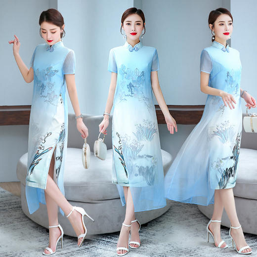 FF-TH9036新式中国风老上海旗袍复古夏雪纺连衣裙 商品图1