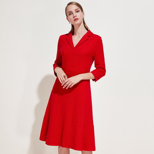 EITIE爱特爱品牌女装春季新款时尚气质V领中腰羊毛连衣裙中裙5707407 商品图0
