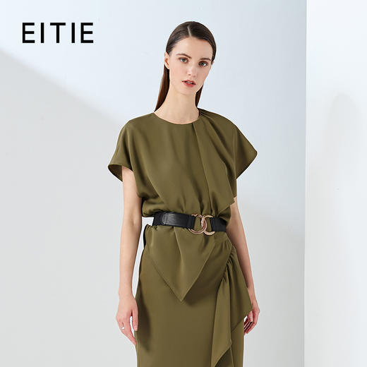 EITIE爱特爱夏季时尚百搭不规则雪纺圆领小上衣女6213901 商品图0