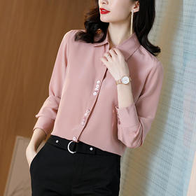 【预售7天发货】重磅真丝，长袖翻领设计感纯色桑蚕丝衬衣SS-12-2405