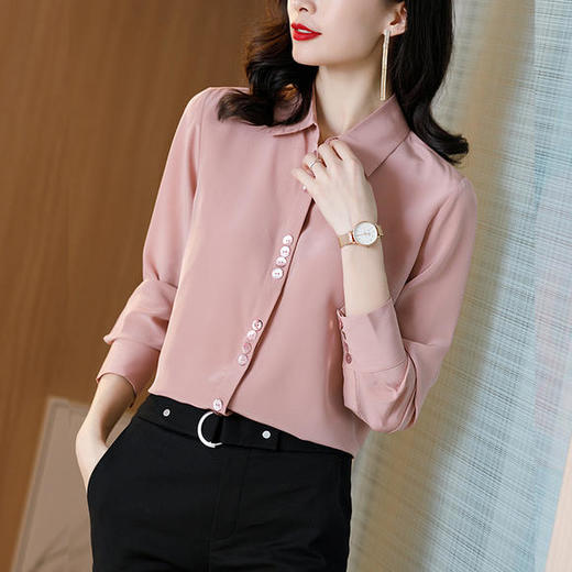 【预售7天发货】重磅真丝，长袖翻领设计感纯色桑蚕丝衬衣SS-12-2405 商品图0