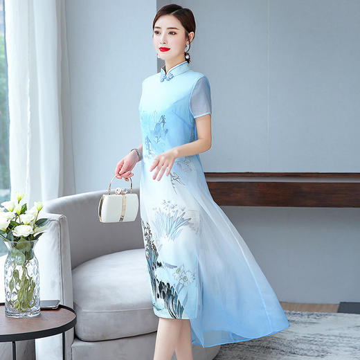 FF-TH9036新式中国风老上海旗袍复古夏雪纺连衣裙 商品图4