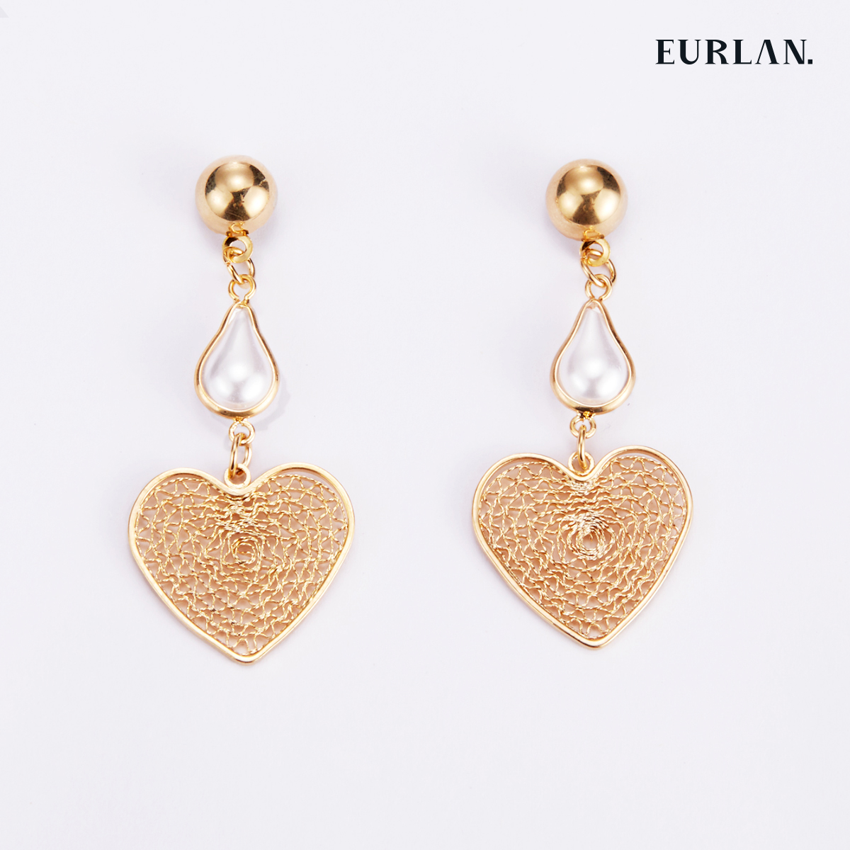 EURLAN.  J系列  水滴珍珠心形耳环
