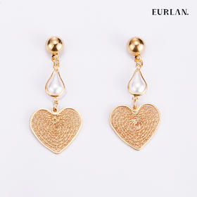 EURLAN.  J系列  水滴珍珠心形耳环