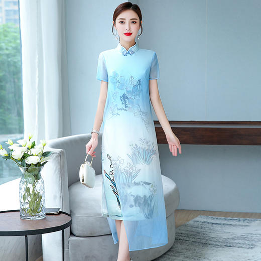 FF-TH9036新式中国风老上海旗袍复古夏雪纺连衣裙 商品图3