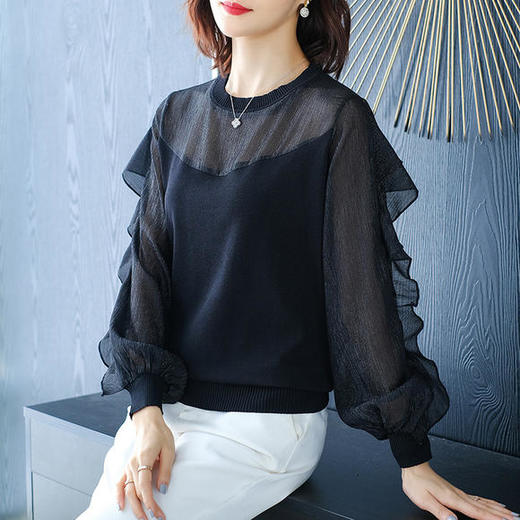 QDFS-2038-SS圆领网纱防晒针织T恤 商品图0