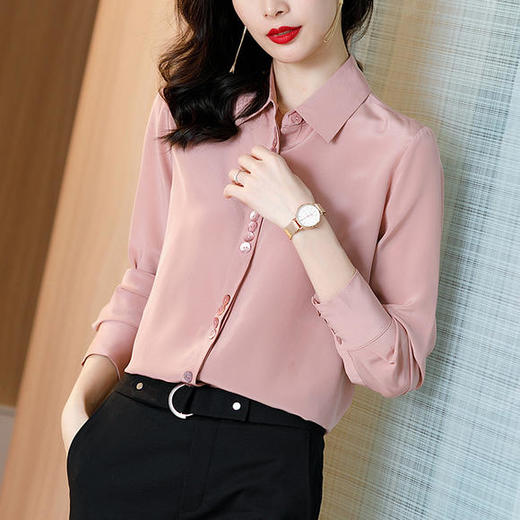 【预售7天发货】重磅真丝，长袖翻领设计感纯色桑蚕丝衬衣SS-12-2405 商品图1