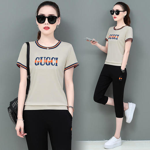 WH-夏季新款时尚休闲七分裤运动服套装 商品图1