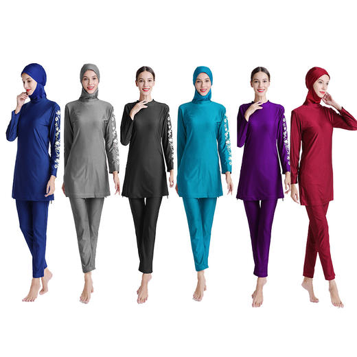 穆斯林泳衣，纯色修身款 商品图3